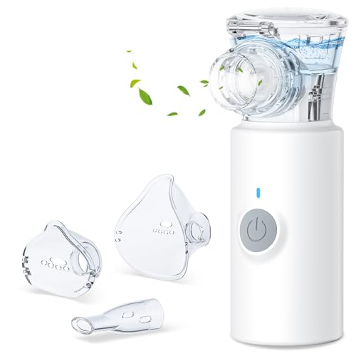 Aerosol Portatile Silenzioso, ‎Sixriver Macchina Aerosol per Adulti e Bambini, Aerosol Ultrasuoni con 2 Maschere E Boccaglio, USB-C Ricaricabile Macchina Aerosol per Viaggi e Uso Domestico, Bianco