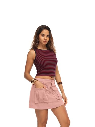 HiMONE Womens Cargo Skort High Waisted Mini Skirt Shorts with Pockets Casual Summer Utility Skort(Pink-S) — view 5