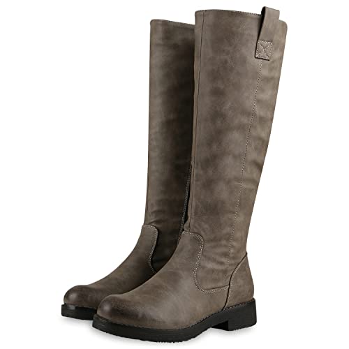 VAN HILL Klassische Stiefel Damen Schuhe Leicht Gefüttert Boots Profilsohle 149798 Grau 38