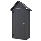 U-MAX Outdoor Tall Garden Storage Box with Single Door,3 Adjustable Shelves,Outdoor Cupboard&Cabinet for Garden,Metal Garage Slim Shed, Grey