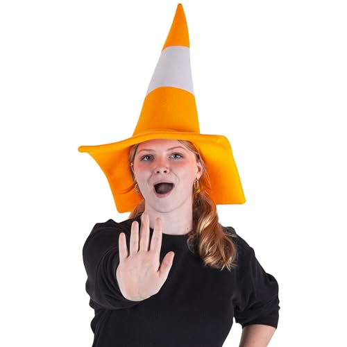 Orange Traffic Cone Hat - Funny Unisex Halloween Costume Accessory Headwear (Single) - Thumbnail 2