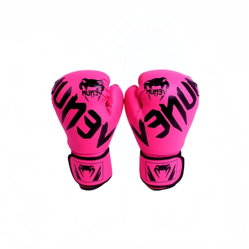 ボクシンググローブ PU製 | 6オンス/8オンス/10オンス/12オンス | 通気性・EVAクッション内蔵 | トレーニング/キックボクシング/総合格闘技/空手/サンドバッグ練習に最適 | 男女兼用・子供用対応 (12oz,ピンク)