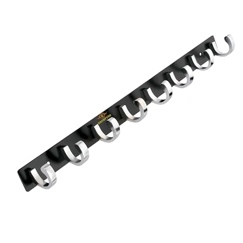 Image of Heavy Duty C Type Stainless Steel Cloth Hanger Suitable for Bathroom Bedroom Kitchen Wall Hook Rail Hanging Scarf Coat Keys Tie, Towel Door Robe (8 Pin CP Black, Pack of 1)