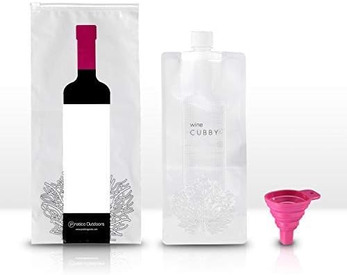 Pratico Outdoors WineCubby Reusable Plastic Wine Bag Set with Case and Funnel, No Glass, Holds 1 Bottle of Wine