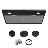Borrallio 30 Inch Under Cabinet Range Hood, Ultra Slim Profile Kitchen Exhaust Fan, Ducted/Ductless Convertible, 3-Speed 300 CFM Vent Hood with LED Lights, Quiet Operation, Charcoal Filter, Plug-In