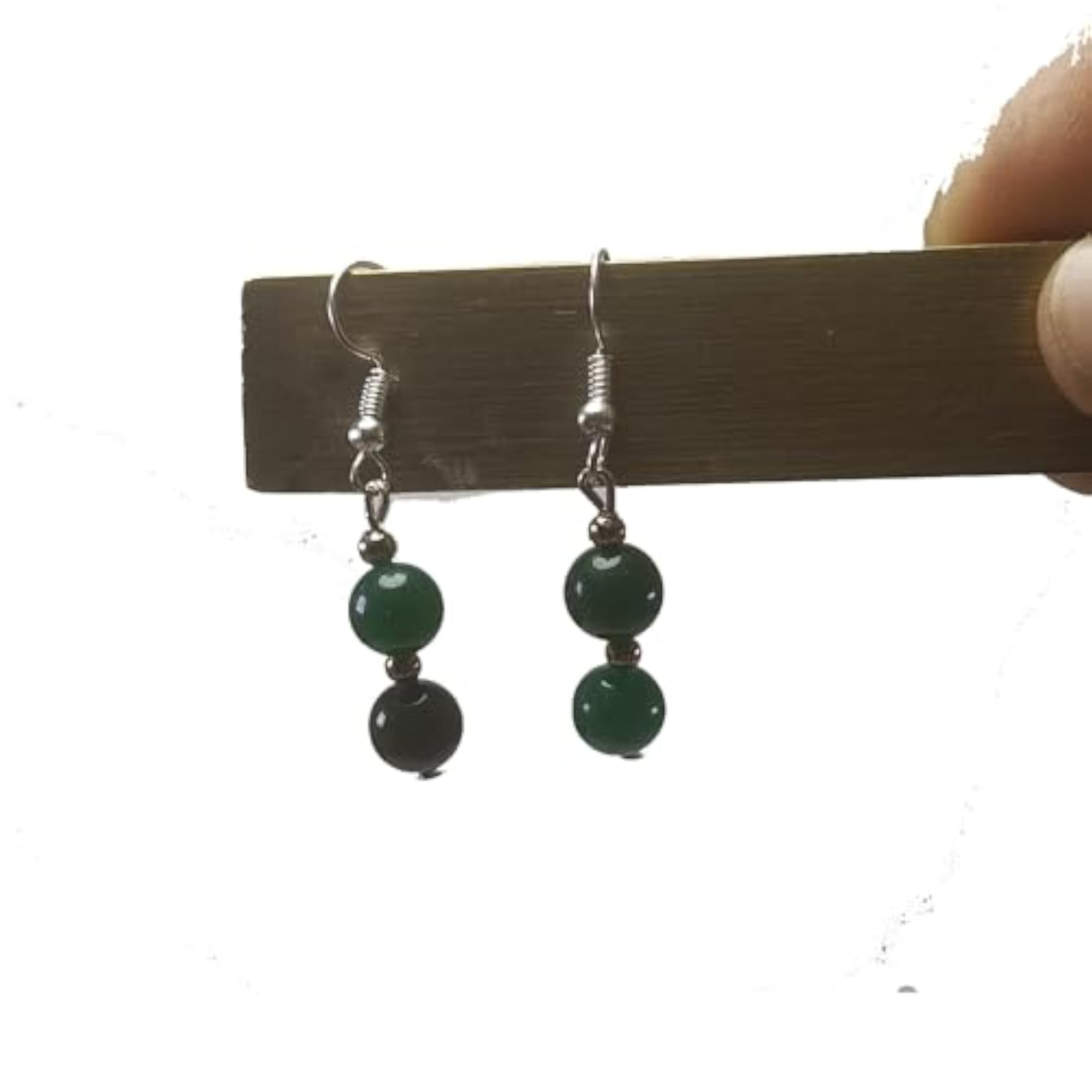 Women's Green Jade Round Bead Healing Crystal Earrings Set