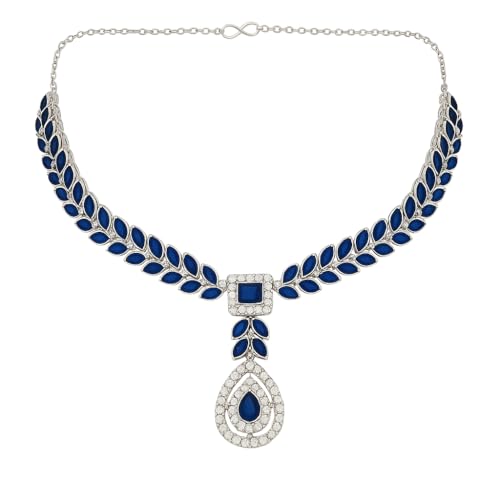 Image of I Jewels Silver Plated Elegant Leaf Motif Necklace Set with Earrings & Maang Tika for Women