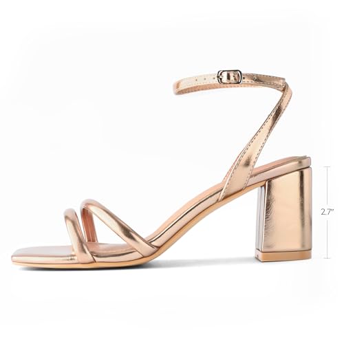 Image of Shoe'N Tale Strappy Heels for Women Square Toe Chunky Block Heels Ankle Buckle Heeled Sandals