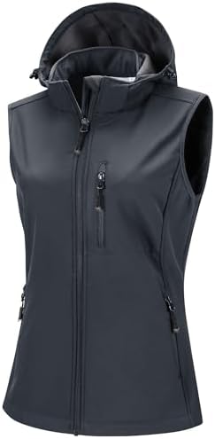 33,000ft Damen Softshell Westen mit Abnehmbarer Kapuze Fleece Gefüttert | 5 Taschen, Wasserdicht, Winddicht, Atmungsaktiv, Ärmelloser Jacke, Sportwesten, für Reiten, Laufen, Wander