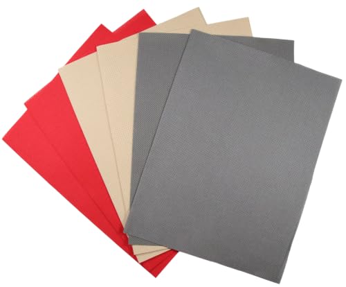 Image of KCS 4 /6 pc of 12 inch x 18 inch(30cmx45cm) 16 Count Cotton Aida Cloth Cross Stitch Fabric (6 pc,Red+Khaki+Dark Grey)