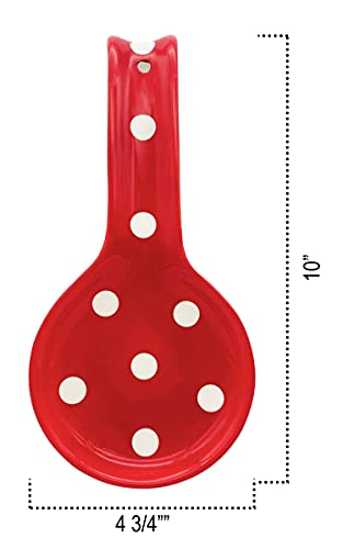 Ack 84225RD Viva Collection, Red Polka Dot Hand Painted Ceramic Spoon Rest thumb #2
