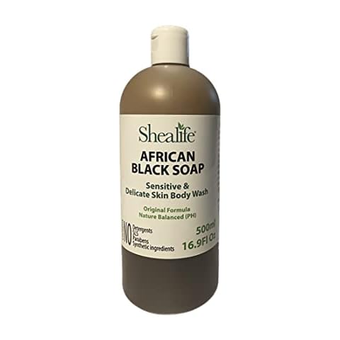 African Black Soap Liquid, 500ml,16.9 Fl Oz, Unscented made using Unrefined Shea Butter & Virgin Coconut Oil. Contains No SLS, Detergents & Parabens. Ideal For Sensitive Skin types. Shealife, 500ml Cover