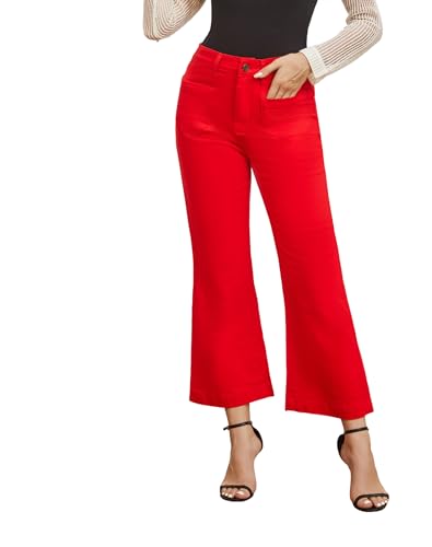 Women’s Wide Leg Petite Jeans High Waisted Stretchy Cropped Flare Jeans with Patch Pockets3