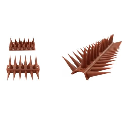 Image of (Pack of 20) Bird Control, Pigeon Spikes with Installation Kit for AC Balcony Railing Window Home Protection from Dog Monkey Crow Kabootar (Brown)