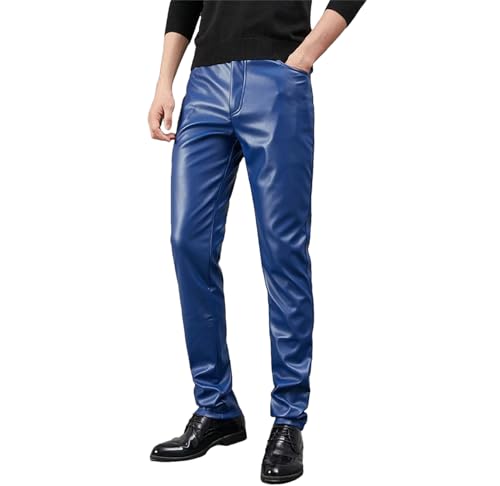 Men's Leather Pants Skinny Fit Stretch Pu Leather Trousers Fashion Party Slim Streetwear Clubwear Casual Pants