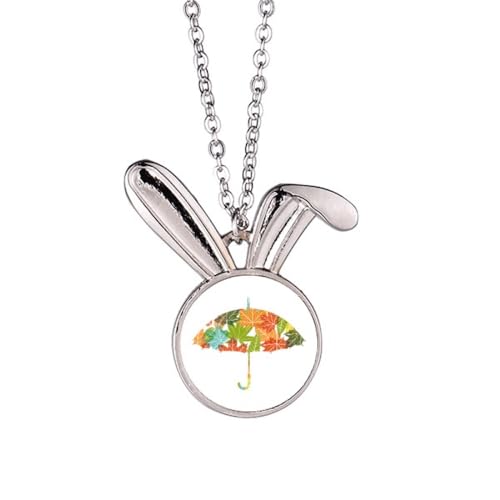 Collier lapin avec parapluie en argent vieilli pour fille