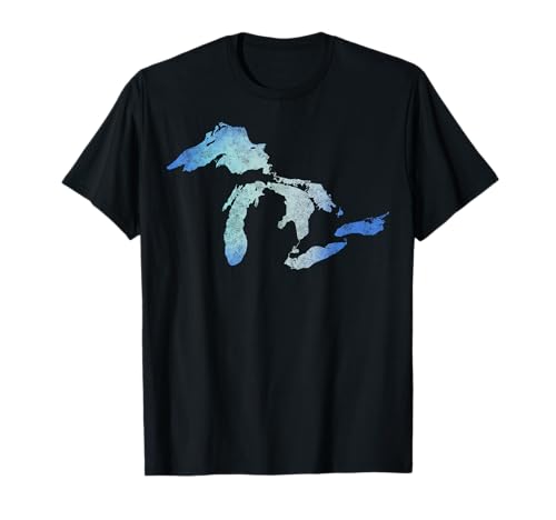 Great Lakes State Map Tee Michigan Vacations Camping Hiking T-Shirt