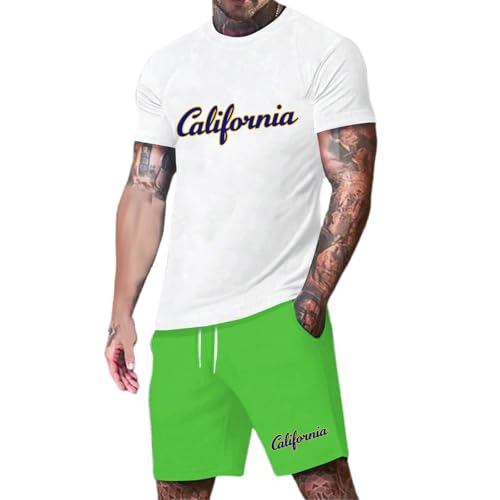 Ensemble de sport York vert pour homme avec t-shirt et short imprimé 3D