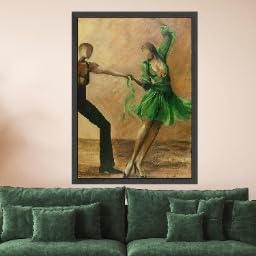 Décoration romantique maison avec tableau couple dansant en robe verte