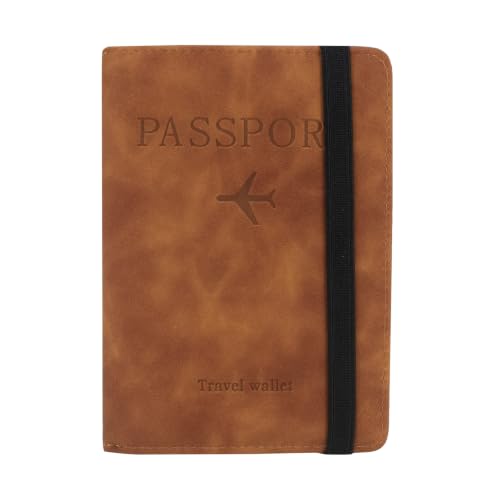 Image of NFI essentials Passport Holder Cover Wallet Travelling RFID Blocking PU Leather Card Case Organiser International Travel Must Haves Accessories for Women Men (Brown)