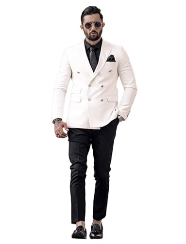Costume pour homme 2 pièces avec veste croisée à revers en pointe et pantalon élégant