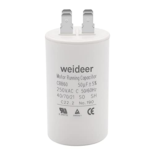 weideer 50UF MFD CBB60 Garage Door Opener Capacitor 250V AC 50Hz/60Hz Motor Run Capacitor for Washer Air Compressor Water Pump Motor