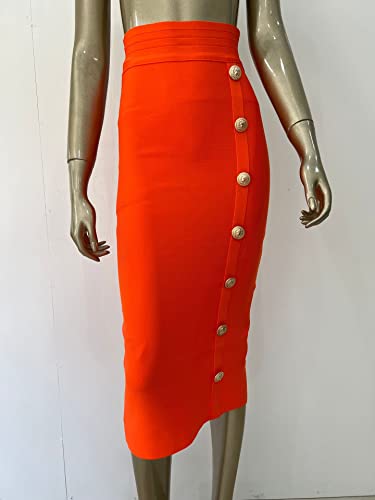 Jupe longue CUOREZ orange taille 36 avec boucle simple rangée - 2