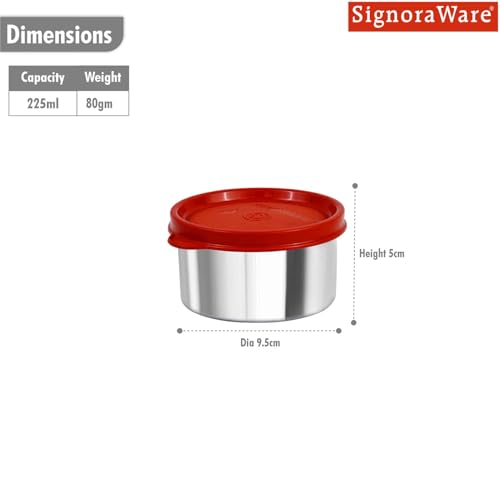 Image of SignoraWare Ample Stainless Steel Container | Airtight & Leakproof | Dishwasher Safe | Durable Storage Solution | Ideal for Kids, Office, School, Picnic & Outdoor Use (225ml | Red)
