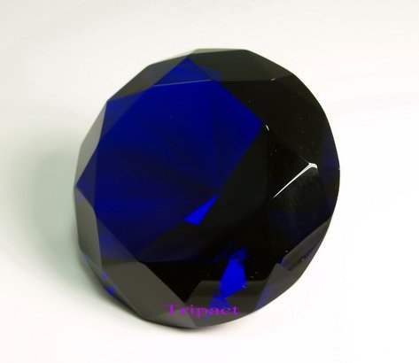 Diamond Jewel Paperweight 100mm Dark Blue Round Cut