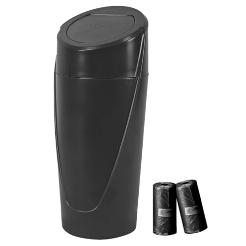 Zpana Car Trash Can with Lid, Leakproof Multifunctional Vehicle Cup Holder Garbage Bin Oraganizer Box with 30PCS Trash Bags, Mini Cute Auto Trash Storage Container, Universal Fit (Black)