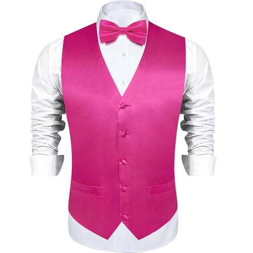 Image of DiBanGu Mens Paisley Suit Waistcoat,Silk Dress Vest and Bowtie Pocket Square Cufflinks with Lapel Pin Set for Wedding Tuxedo