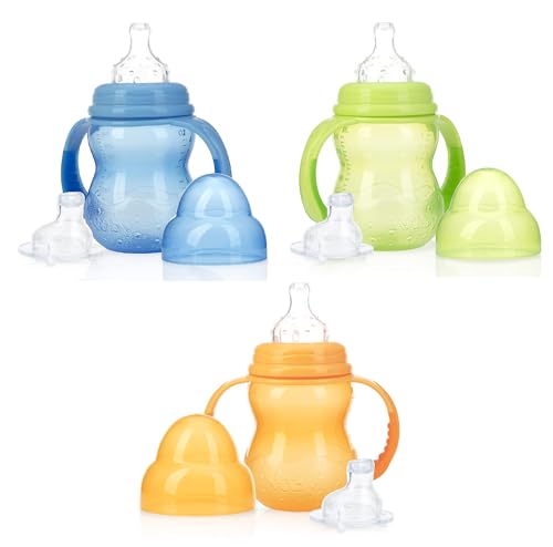 Nuby 3-Stage No Spill Bottle with Handles, 8oz, 3 Pack