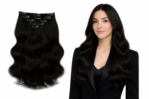 Luxury Clip In Hair Extensions Human Hair 100% Remy Human Hair Invisible Clips Natural Volume & Length Reusable Premium Hair Extensions (#1A Off Black 16 inch-80g)