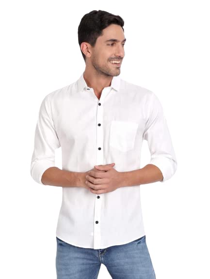 Dark Age Men's Cotton Full Sleeve Formal, Casual, Regular Shirt | Ideal, Office Wear (RR-SHIRT1083 (1) WT-L) White