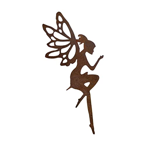 DEDEMCO Mariposas hada ángel decoración al aire libre, estatua de hada de hierro enchufable, flores de 12 pulgadas, figuras de hada para jardín de flores, figuras para césped, patio, color marrón Cover
