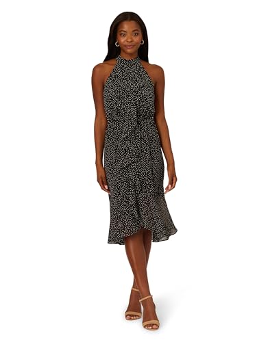 Adrianna Papell Women's Shirred Dot Chiffon Midi Dress