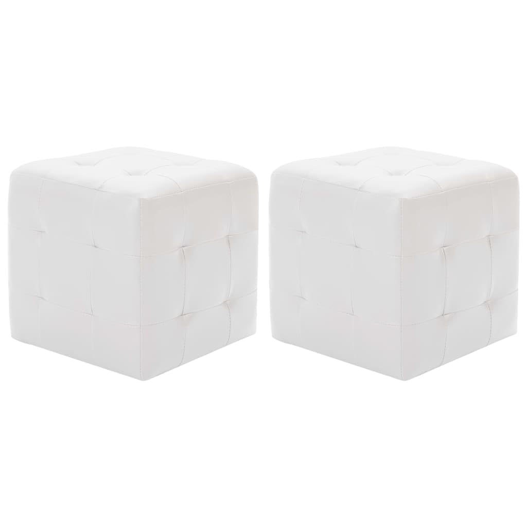 Pouf 2er Set Weiß 30x30x30 cm Kunstleder Holzrahmen Sitzhocker Sitzwürfel Wohnzimmereinrichtung Bequeme Fußhocker Truhenmöbel Dekoration