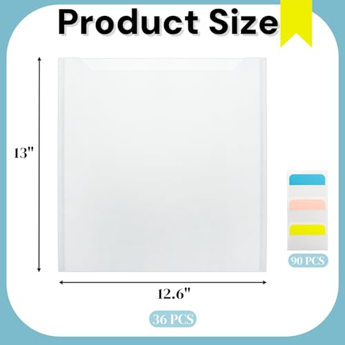 Image of 36 Pack 12 x 12 Scrapbook Paper Storage Organizer, Cardstock Paper Holder with 90 PCS Sticky Index Tab, Clear Top Loading File Folder, Plastic Craft Storage Organizer for Vinyl Papers, Photos