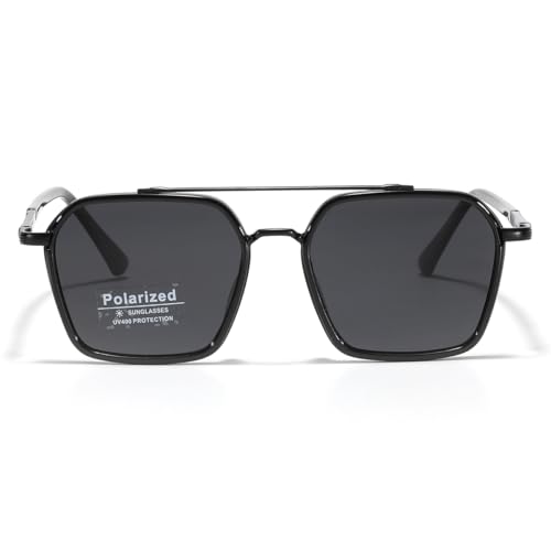 Image of Metal Square Frame Sunglasses Big Tr90 Double Bridge Polarized Sun Glasses TAC Lens Unisex Glasses