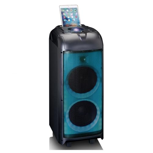 Lenco PA-260 Karaoke Lautsprecher - Bluetooth Karaoke System - 120 Watt RMS - Lichteffekte - integrierter Akku - 12 Stunden Spielzeit - 2 Mikrofone - schwarz