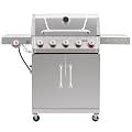Feasto 5 Burner Propane Gas Grill with Side Burner and Sear Burner, Silver