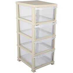 Cajoneras De Plastico Usadas Violet Cajonera de Plástico Transparente, 4 cajones,38x46x92 cm, Organizador, Almacenamiento (Beige)