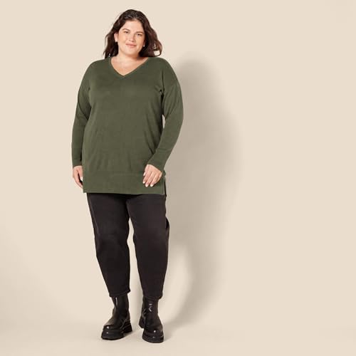 Amazon Essentials Women's Lightweight Long-Sleeve V-Neck Tunic Sweater (Available in Plus Size)