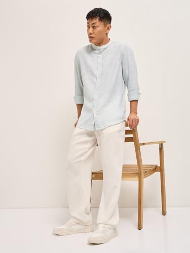 Image of THE Bear House Men's Cotton Solid Slim Fit Shirt Green