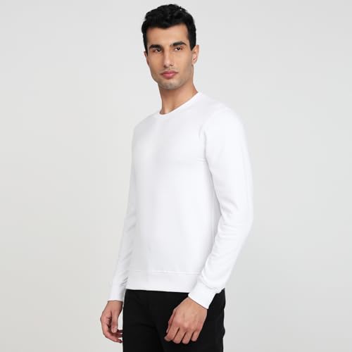 Image of Park Avenue Men Slim Fit Solid Pattern Cotton Polyester Blend Round Neck Full Sleeve Casual Sweatshirt