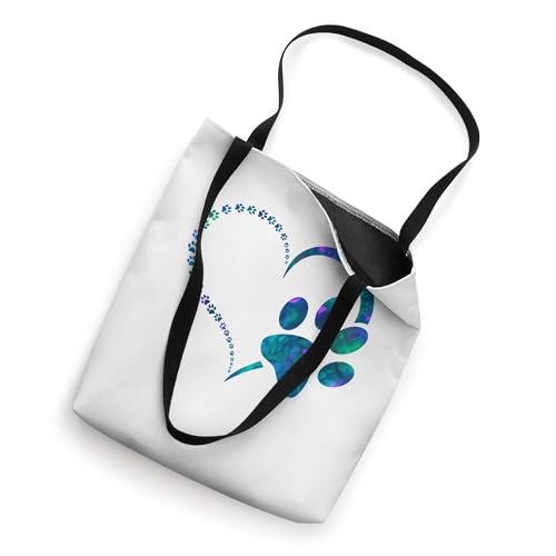 Bolsa tote con estampado de patas de perro y corazón en acuarela azul cian oscuro miniatura 2