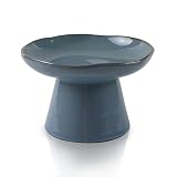 Extra Wide 6.1" Ceramic Raised Cat Food Bowl, Shallow Elevated Pet Feeder for Food Feeding, Anti Vomiting Whisker Fatigue Bowls for Cat Puppy, Blue