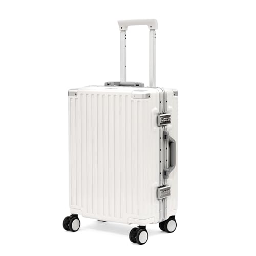 UrbanExplorer 20 Inch Carry On Luggage Aluminum Frame Airline Approved, Zipperless Luggage Carry On TSA Approved ABS+PC Hard Shell Suitcases, Lightweight Carry-On Suitcase with Cup Holder, White