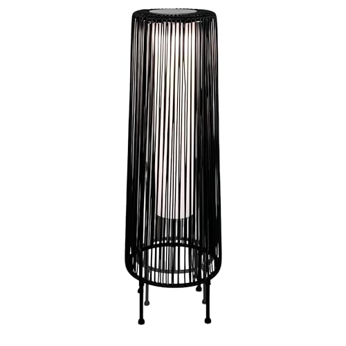 Outdoor Solar Floor Lamp,Patio Waterproof Standing Lamp,Hand Woven Ratten Lampshade Floor Lamp for Garden?Yard,Porch,Lawn-Black