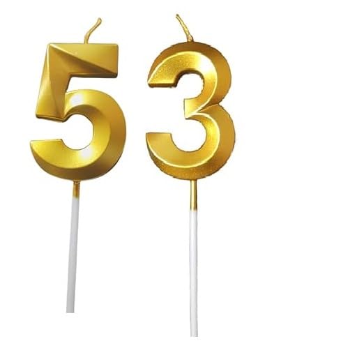 Image of ToyUniverse Number 53 Gold Candle | Fifty Three Number Candle | Number 53 Metallic Gold Candle for Fifty Third Birthday,Anniversary, Surprise Party Cake Decoration Candle (Pack of 2,Number 53)